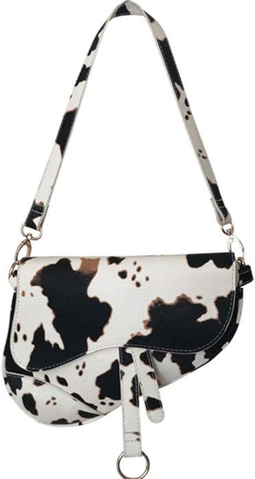 Women Cow Print Saddle Shoulder Bag Clutch Purse Underarm Handbag Satchel Zipper Crossbody Bag | Amazon (US)