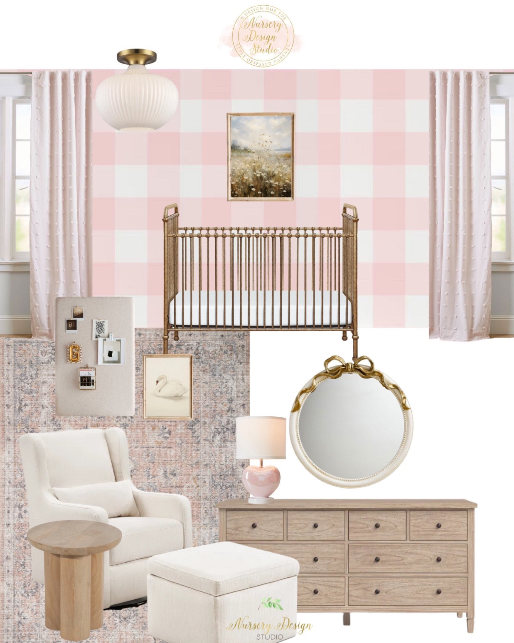 Girls nursery inspiration 

Gold crib, dresser, side table, blush rug, mirror

#LTKHome #LTKSaleAlert #LTKBump