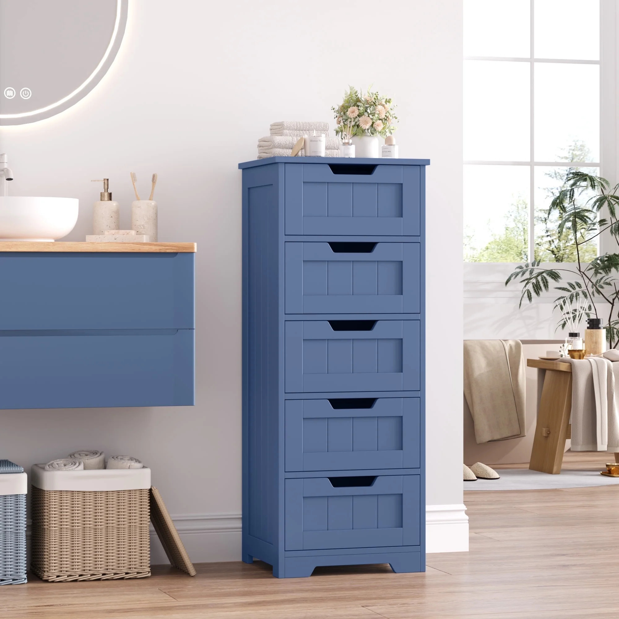 Homfa Modern Bathroom Cabinet, Free Standing Storage Cabinet with 5 Drawers Organizer Unit for Li... | Walmart (US)
