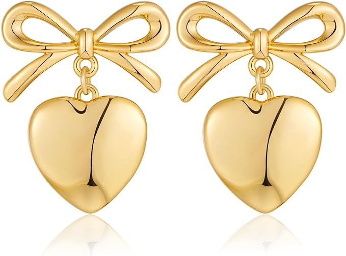 TOVABA Gold Bow Heart Earrings For Women Gold Drop Dangle Earrings For Girls Christmas Bow Earrin... | Amazon (CA)