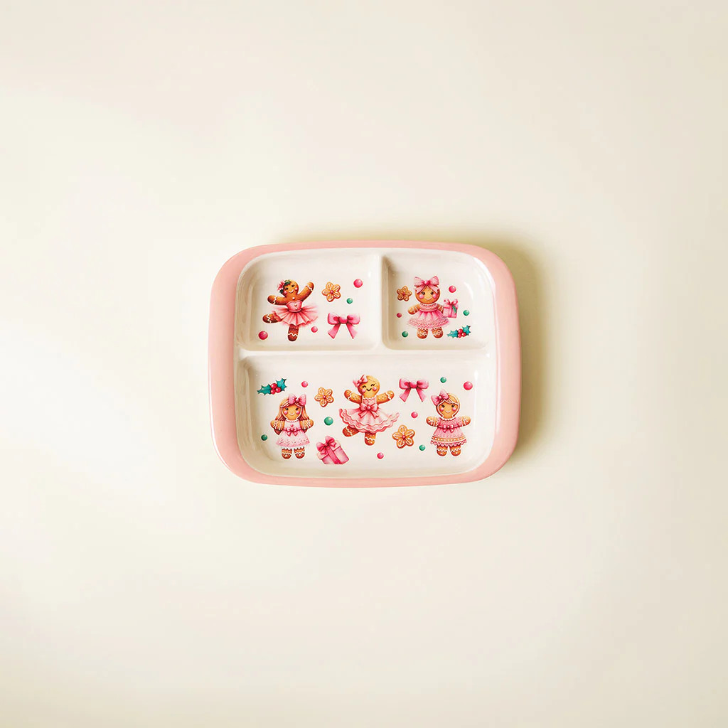 Gingerbread Pink Holiday Ginger Posh Kids' Small Divided Plate | Posh Peanut® | Posh Peanut