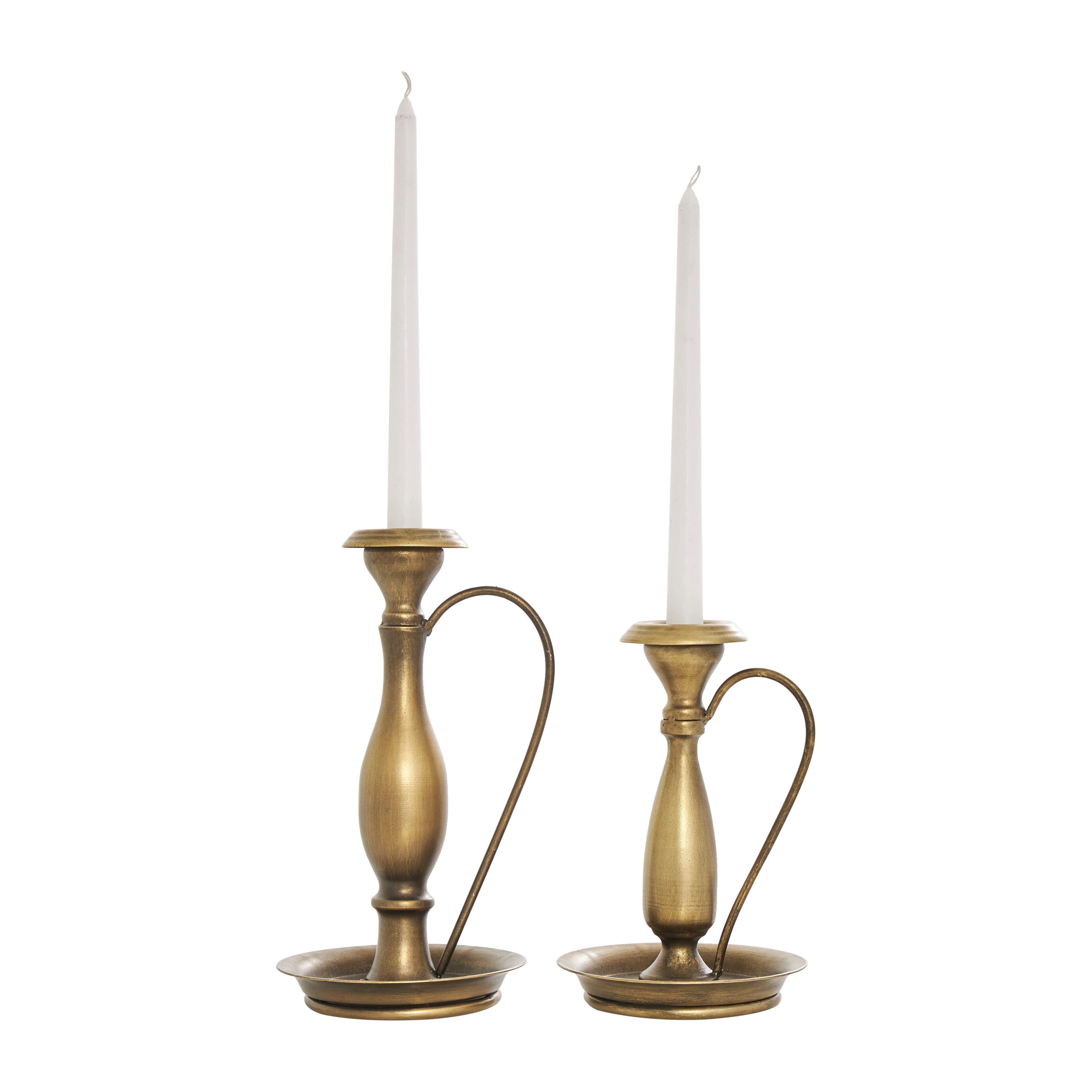 Metal Antique Style Candle Holder with Candle Plates and Handles - Set of 2 Bronze - Roche River ... | Overstock
