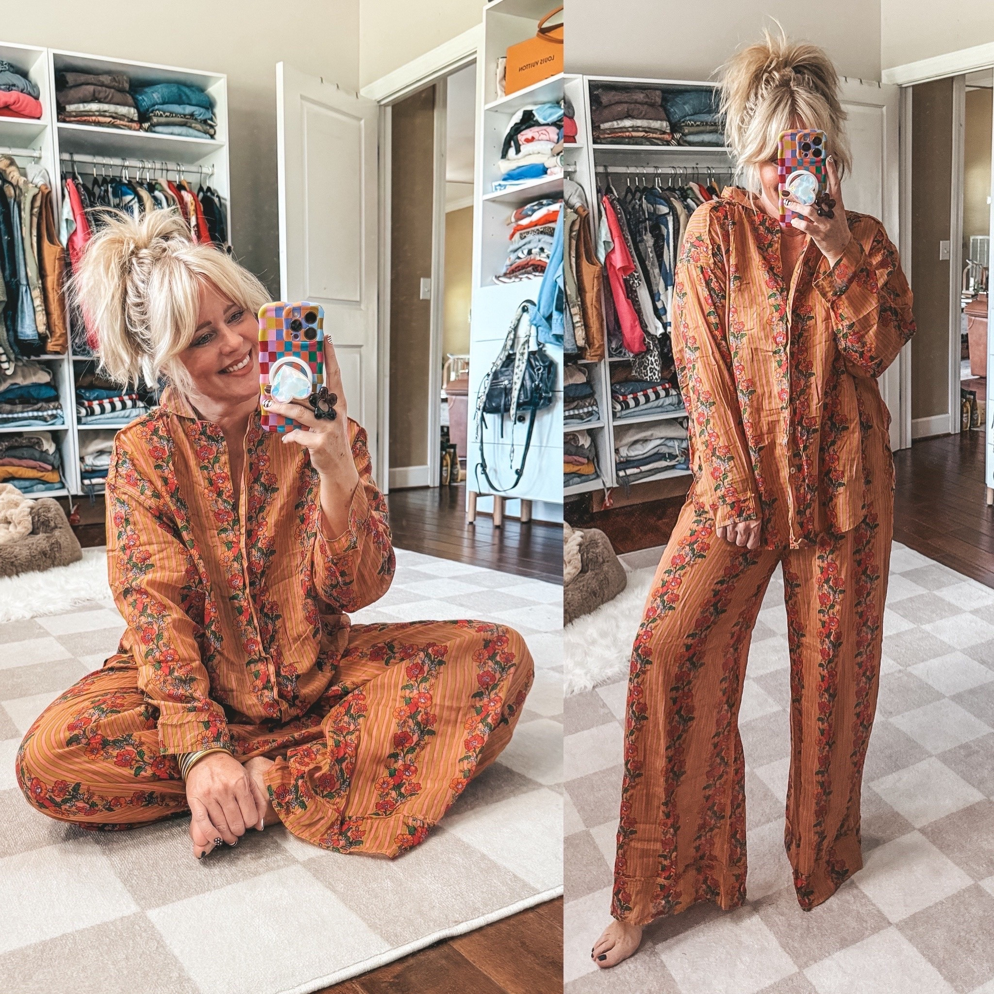These floral pjs are so fun and very lightweight. This top is also good enough to wear out! See next post! I’m in a medium and this set comes in more colored prints. These scream 🍂🍁☕️
@Natural Life

#LTKOver40