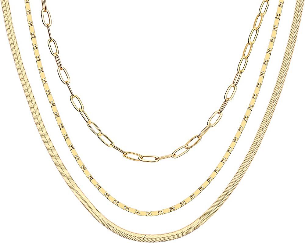 PAVOI 14K Gold Plated Dainty Layering Necklaces for Women | Snake Chain, Curb Link, Paperclip Lay... | Amazon (US)