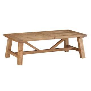 Benjara 52 in. Brown Large Rectangle Wood Coffee Table with Trestle Reinforced Sawhorse Base BM18... | The Home Depot