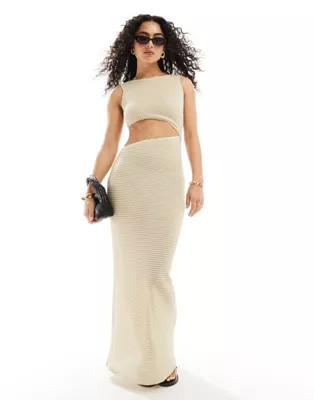 ASOS DESIGN textured cutout sleeveless midi dress in stone | ASOS | ASOS (Global)