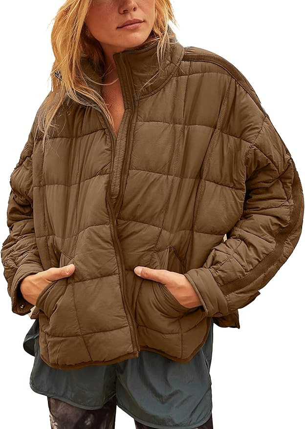Omoone Women's Quilted Puffer Jacket Zip Up Oversized Lightweight Padded Down Coat Outerwear | Amazon (US)
