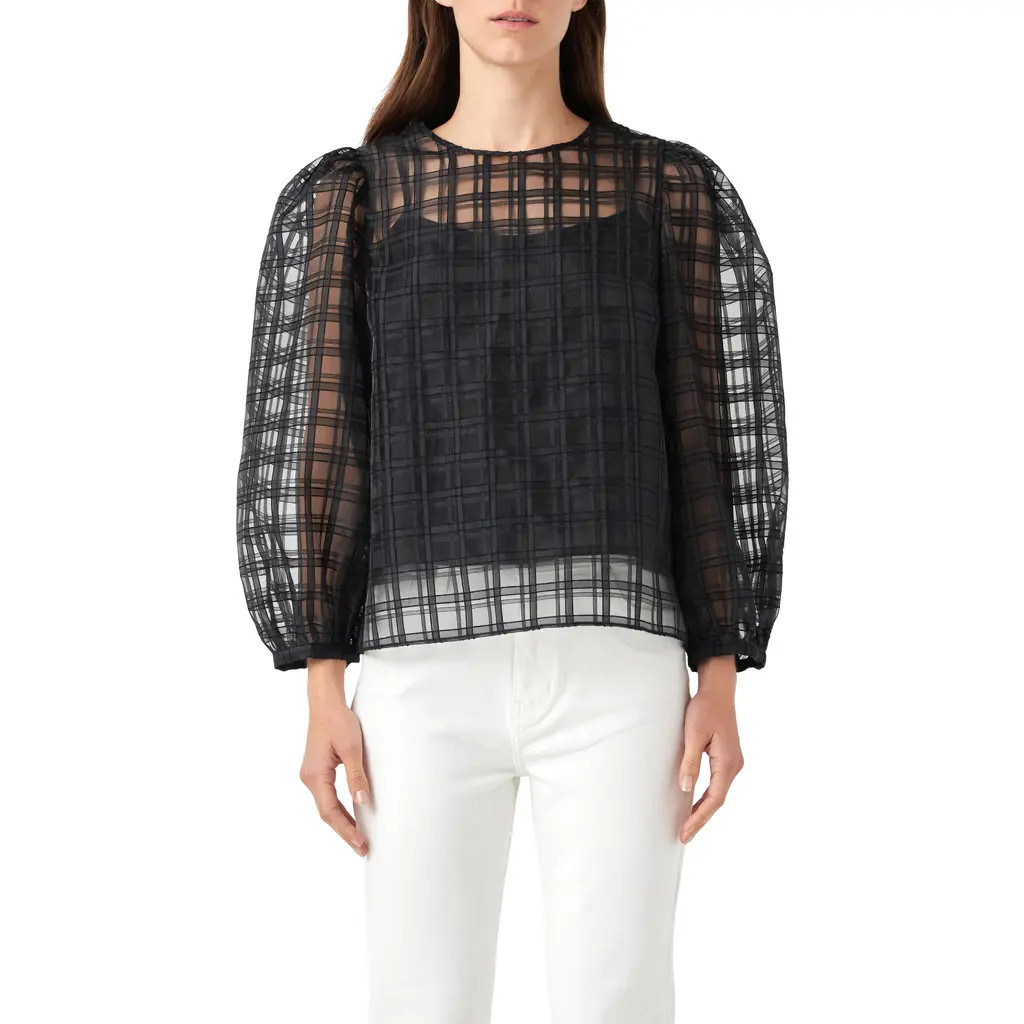 English Factory Plaid Organza Top in Black at Nordstrom, Size X-Small | Nordstrom