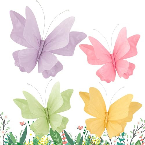 SUNBEAUTY Butterfly Party Decorations, 3D Paper Butterfly Decoration, Hanging Paper Butterfly for Baby Shower Decorations Girls, Women, Paper Flowers for Wall Decoration, Set of 4 | Amazon (US)