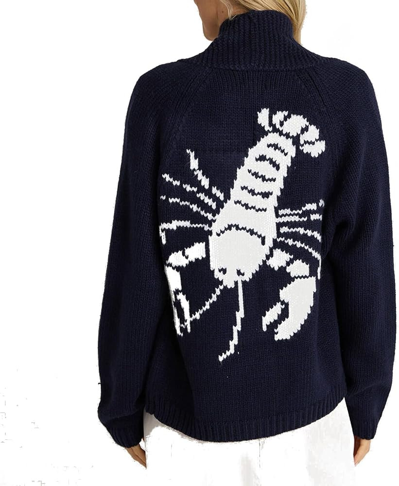Chvity Women Lobster Print Long Sleeve Cardigan Sweater Casual Fashion Y2K Loose Fit Button Down ... | Amazon (US)