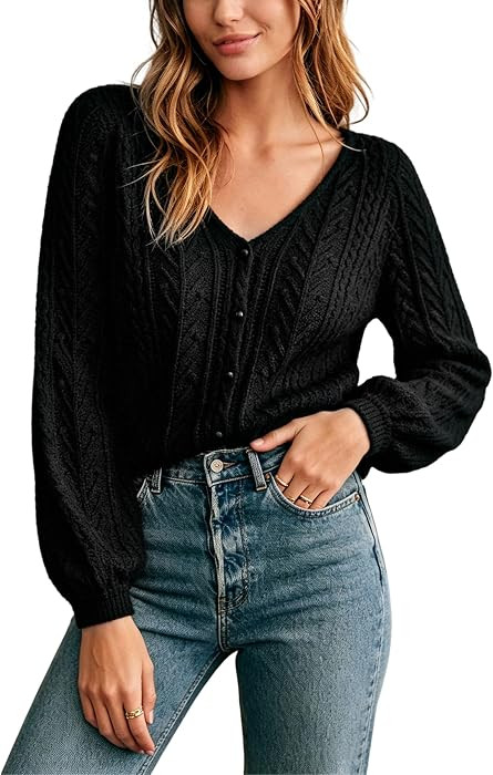 Bianstore Womens Casual Long Sleeve Button Down Cable Knit Cardigan | Amazon (US)