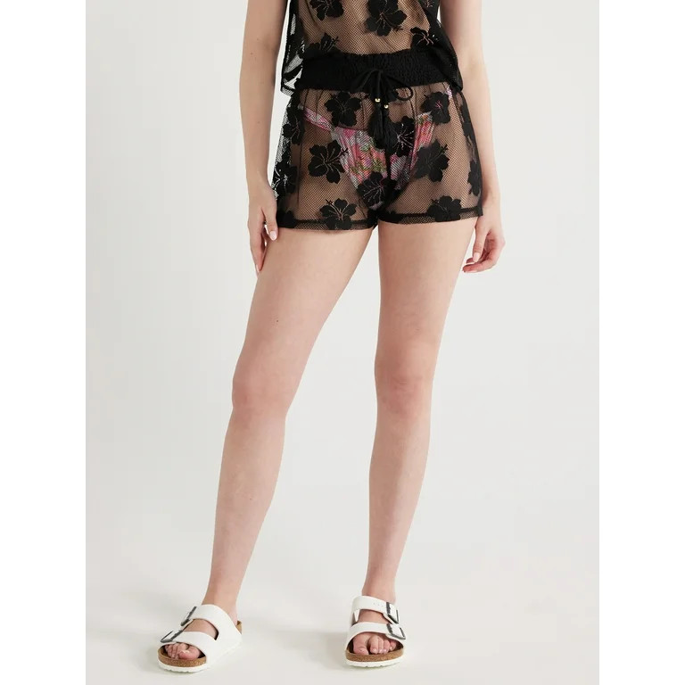 No Boundaries Juniors Hibiscus Mesh Coverup Shorts, Sizes S-XXL | Walmart (US)