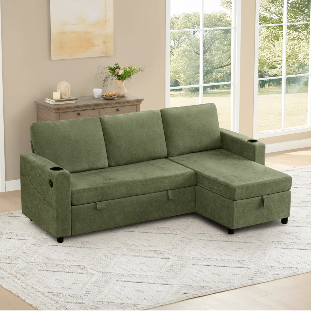 84" Modern 3-Seater Pull Out Sofa Bed L-Shaped Sofa Couch with Storage Chaise | Wayfair North America