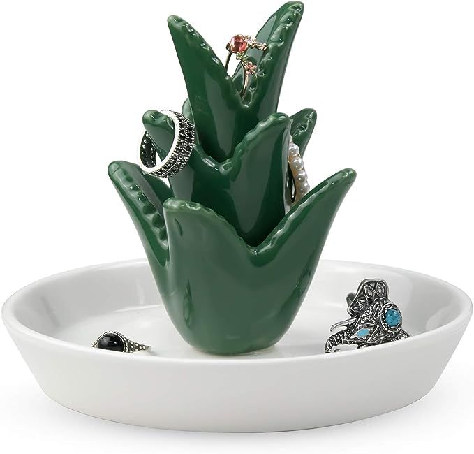 FairyLavie Ceramic Aloe Ring Holder with Derorative White Dish Dish for Jewelry,Christmas Birthda... | Amazon (US)