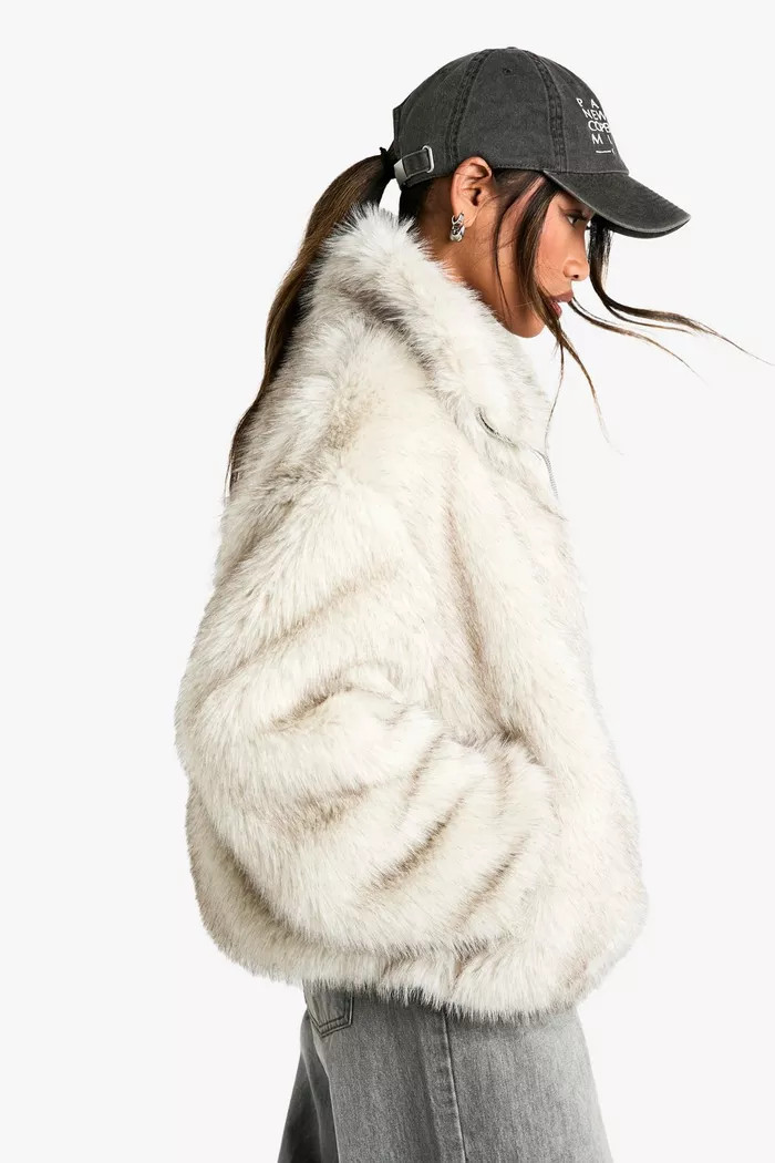 Vintage Look Faux Fur Funnel Neck Jacket | Boohoo.com (UK & IE)