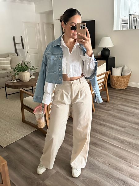 Trousers are the new sweatpants except more elevated🤪🤌🏻
Spring Outfit
Sizing info :
Pants / small 
Crop button down/ large (www.vannazee.com
Denim jacket / medium 


#LTKover40 #LTKU #LTKstyletip