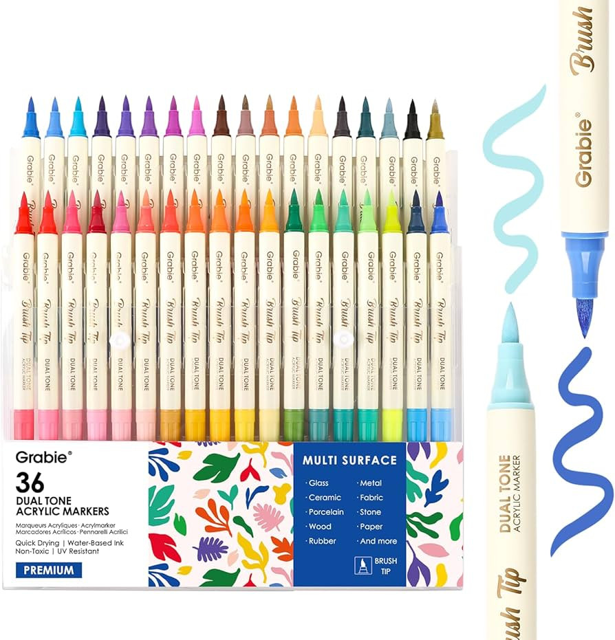 Grabie 72 Colors Acrylic Paint Markers, Soft Brush Tip Acrylic Markers Set, Water Based Acrylic M... | Amazon (US)