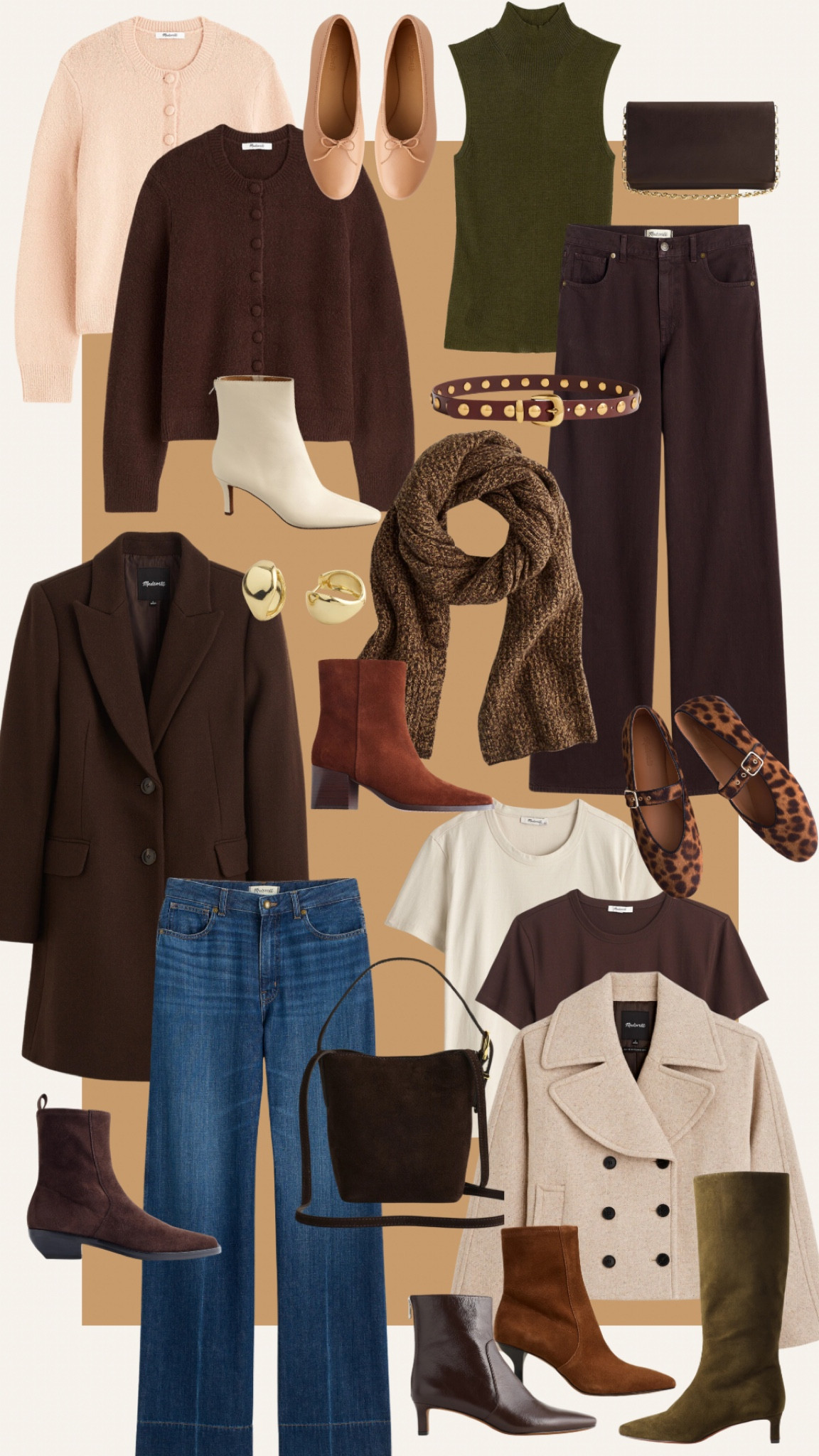 Madewell new arrivals for autumns, cyberweek, wide leg jeans, wide leg brown denim, dark brown denim, workwear, sleeveless turtleneck, cardigan, olive green, espresso brown, peacoat, cropped wool coat, tall boots, ankle boot, kitten heel, leather boots, animal print, Mary Jane, flats, scarf, ivory boots, gold chain crossbody, suede, gold hoops, belt, cream tee, brown teen, off white, ivory, bucket tote, ballet flat

True autumn, house of colour autumn, dark autumn, soft autumn, warm autumn, color analysis, 

#LTKShoeCrush #LTKCyberWeek #LTKStyleTip