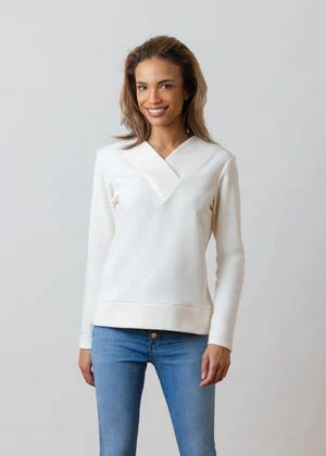 Valley V-Neck in Terry Fleece (Off White) | Dudley Stephens