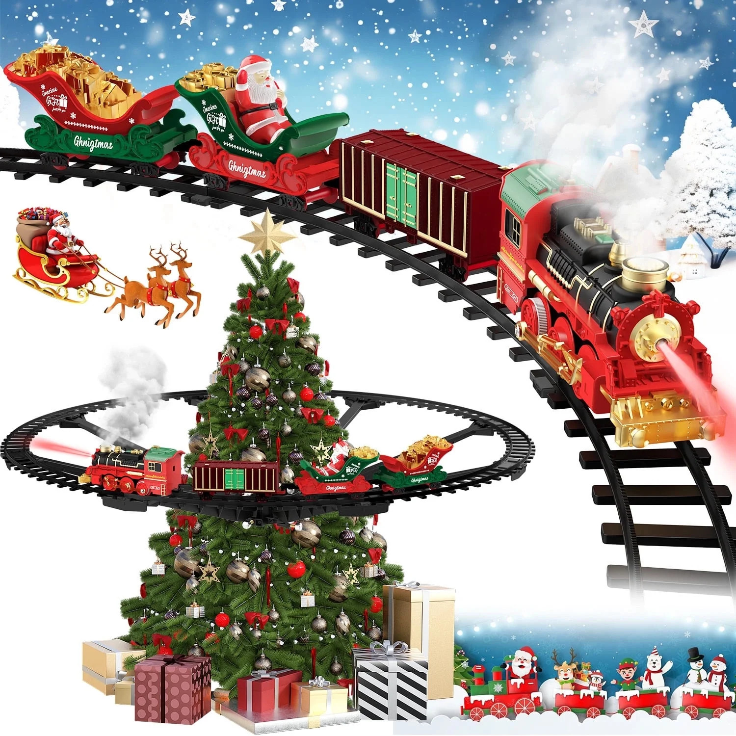 Teblint Christmas Train Set Toys, Hanging Train Toys Around & Under The Christmas Tree w/ Smoke L... | Walmart (US)