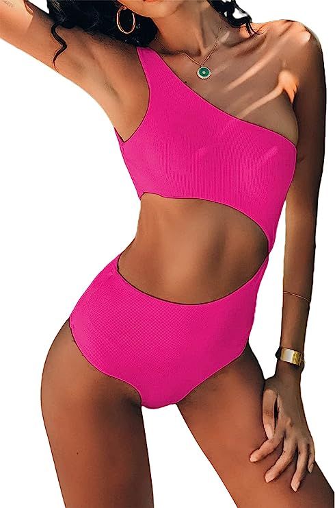 Avanova Womens One Piece Swimsuit One Shoulder Cut Out High Waisted Bathing Suit | Amazon (US)
