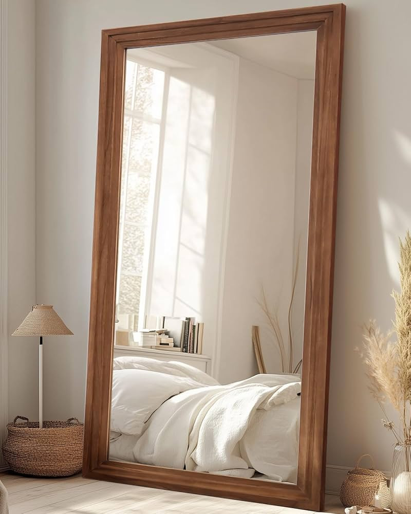 Full Length Mirror, 76"×34" Wooden Mirror Full Length with Stand Wood Floor Mirror, Oversized St... | Amazon (US)