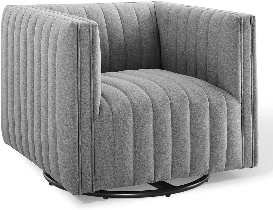 Modway Conjure Channel Tufted Upholstered Swivel Accent Armchair in Light Gray | Amazon (US)
