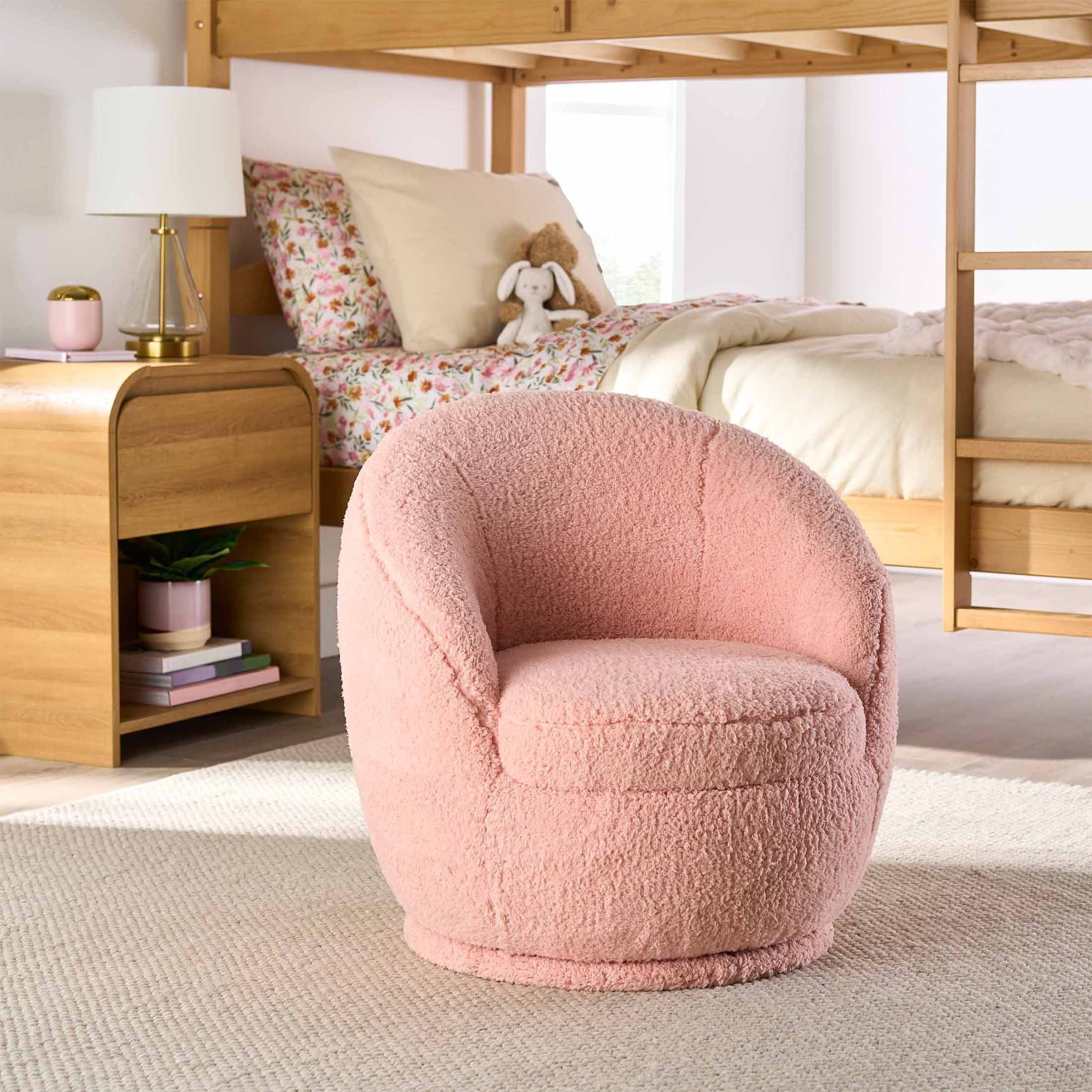 Better Homes & Gardens Mira Kids Swivel Chair, Pink Faux Shearling | Walmart (US)