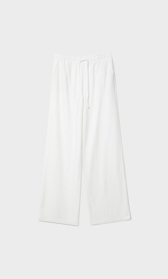 Loose-fitting linen blend trousers - Women's fashion | Stradivarius United Kingdom | Stradivarius (UK)