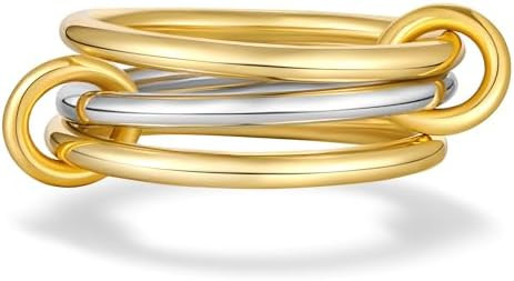 AllenCOCO 14K Gold Plated Stackable Rings, 3 Ring Set with CZ Cubic Zirconia, Gold & Silver Stack... | Amazon (US)