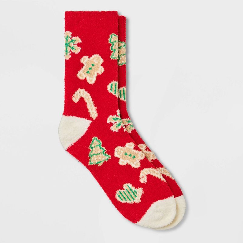 Women's Gingerbread Cookies Cozy Holiday Crew Socks - Wondershop™ Red 4-10 | Target