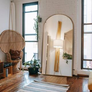 31.5 in. W x 71.5 in. H Large Arch Full Length Gold Wall Mounted/Standing Mirror Floor Mirror | The Home Depot