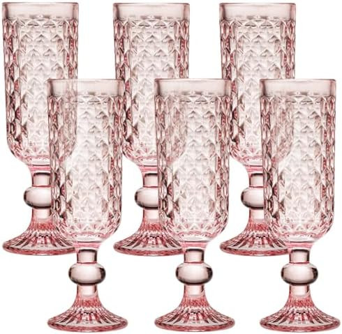 6pcs 5oz Champagne Flute,Elegant Pink Crystal Glass Goblets Colored Drinking Wine Glasses Set, Mu... | Amazon (US)