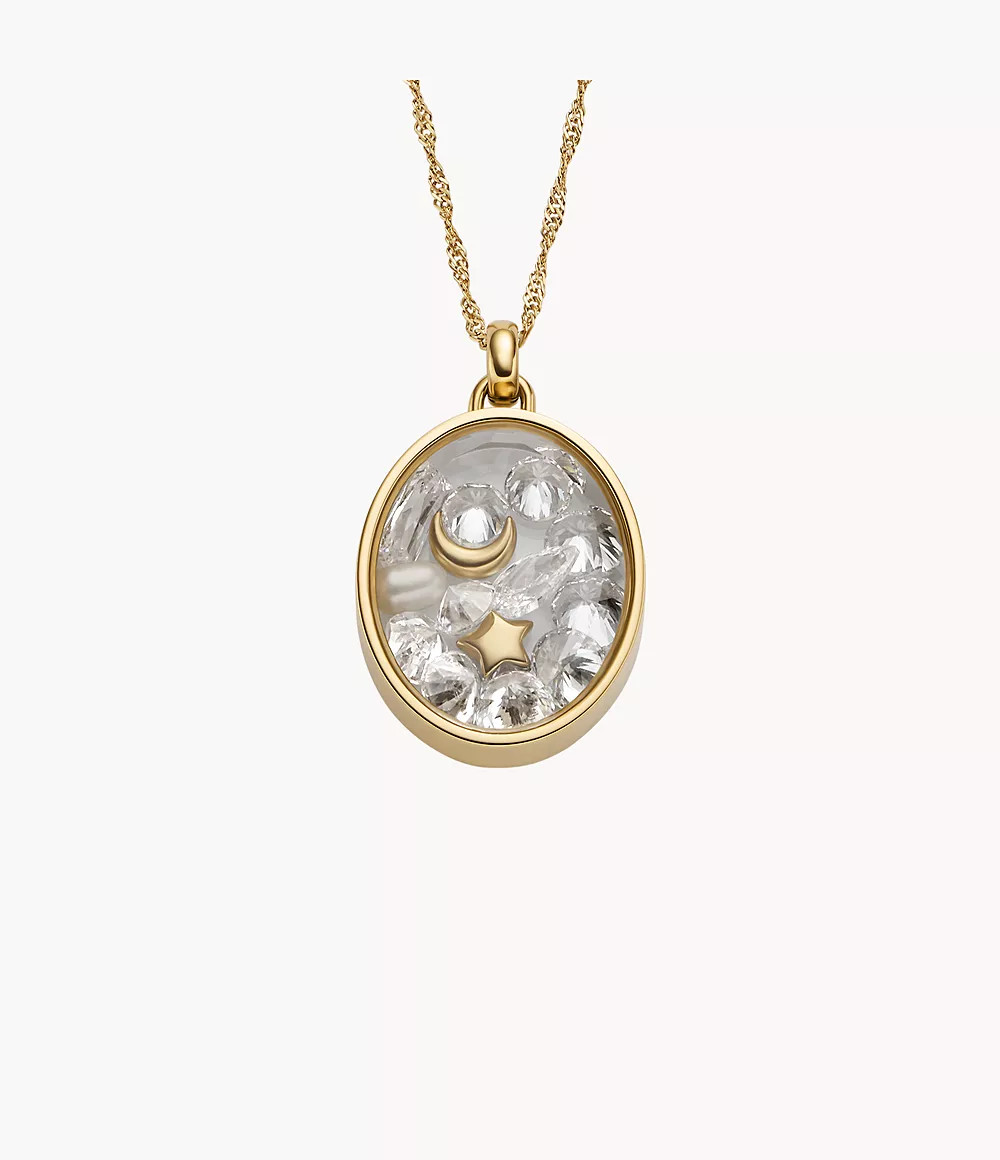 Sutton Shaky Glitz Gold-Tone Stainless Steel Moon and Star Pendant Necklace | Fossil (US)