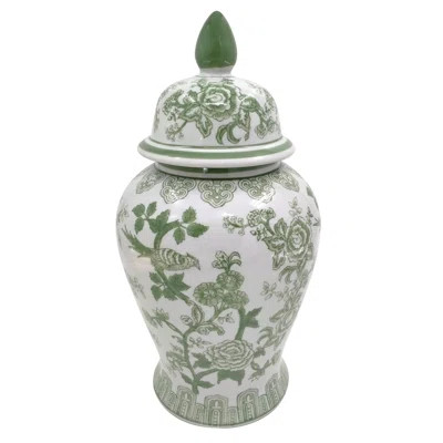Ebba Temple Jar with Lid - Ceramic Green and White Floral Chinoiserie Decorative Stoneware for Home, Office, Gift Idea | Wayfair North America