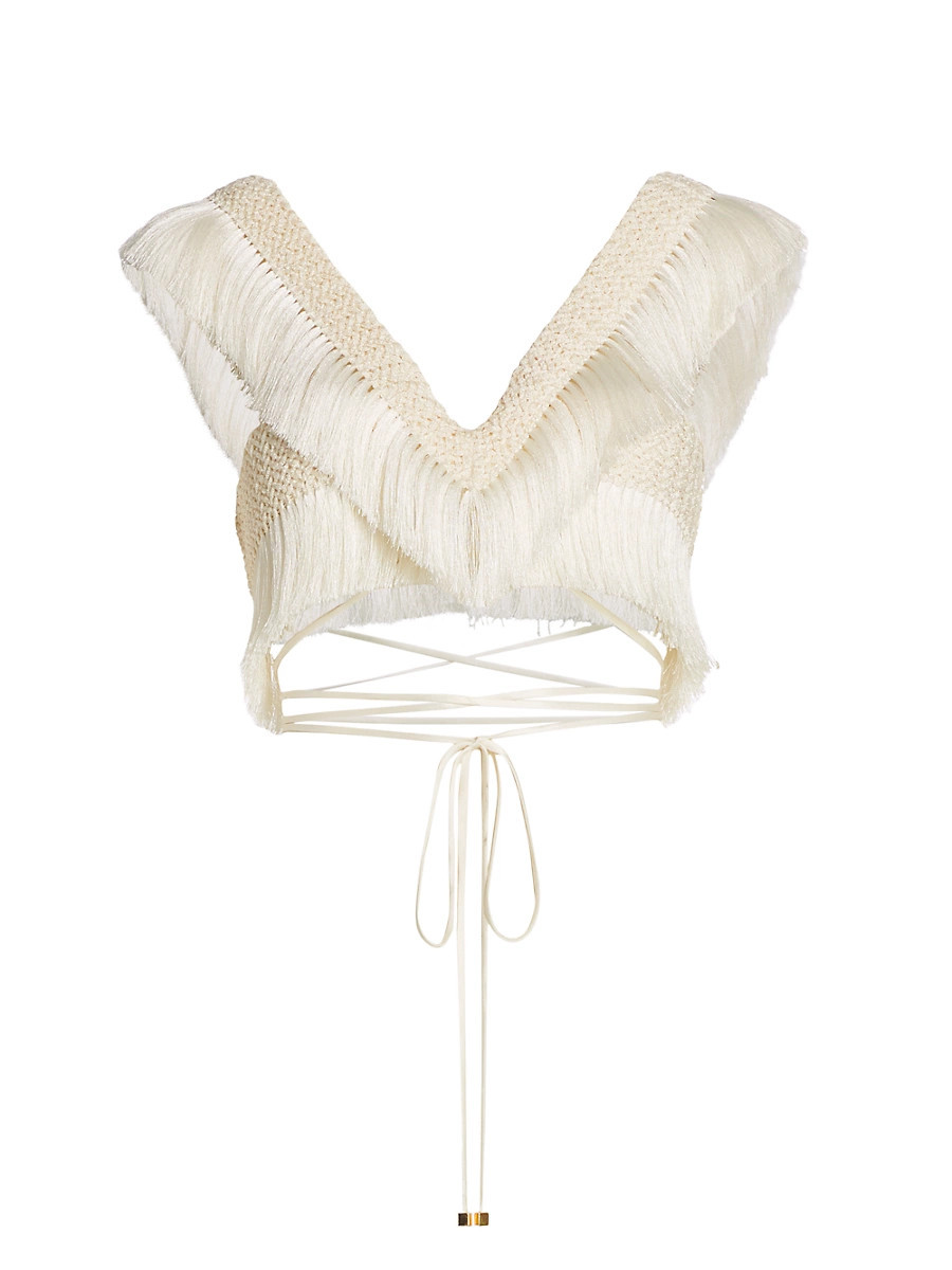 Women's Fringe Trim Crop Top - Bone - Size 8 | Saks Fifth Avenue