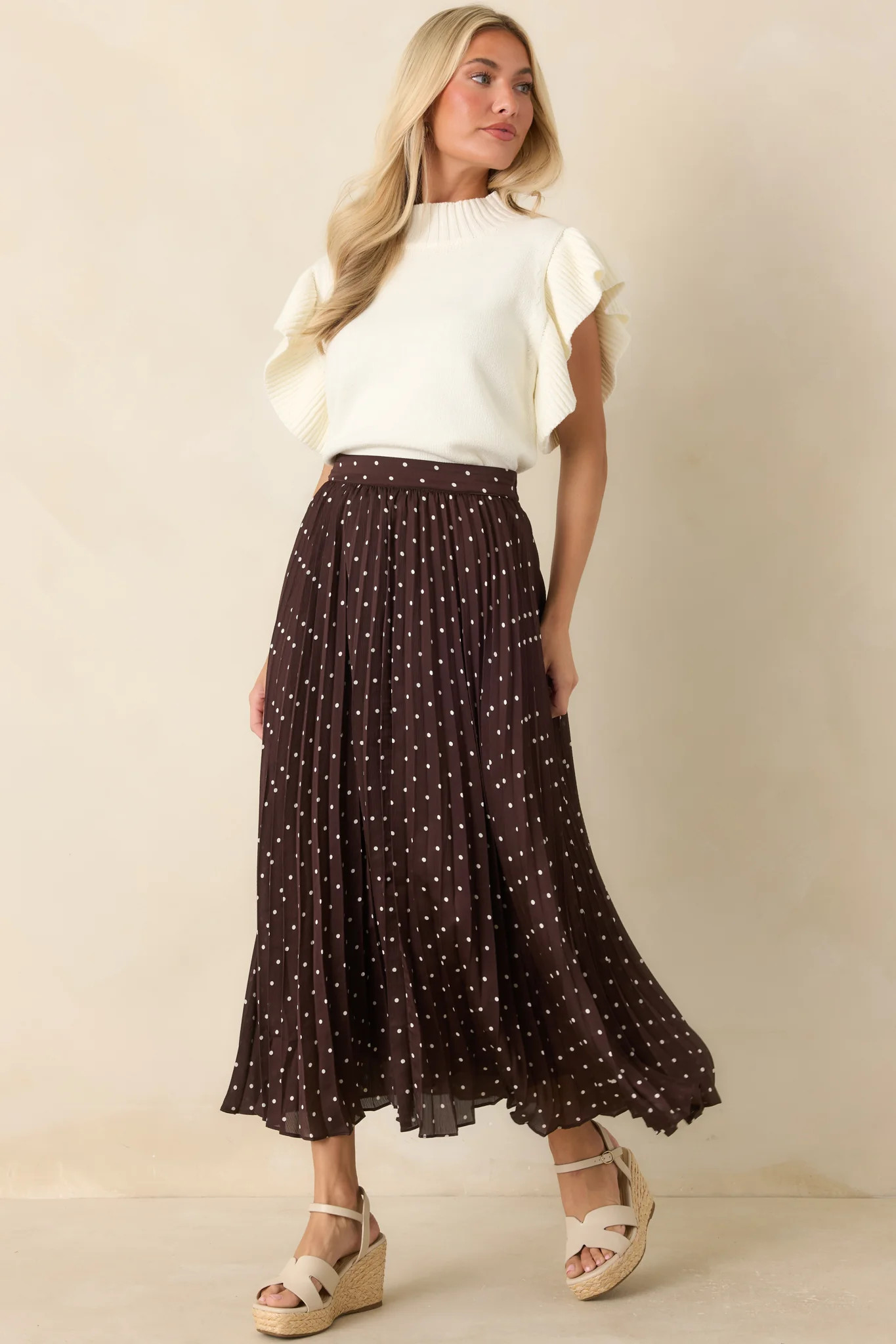 Watch Her Work Ivory Knit Flutter Sleeve Top | Red Dress