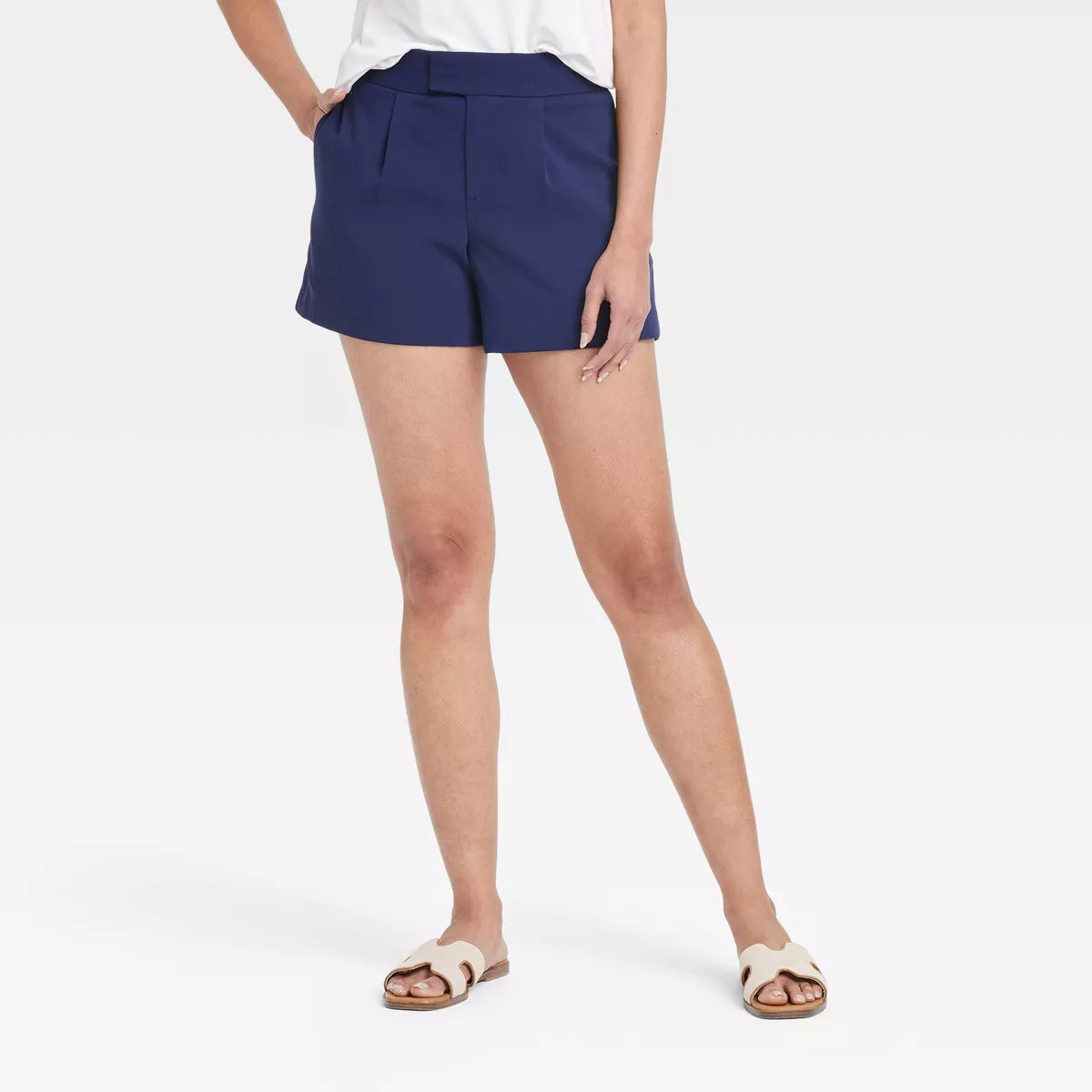 Women's High-Rise Tailored Shorts - A New Day™ Navy 4: Recycled Polyester Blend, Inside Pocket,... | Target