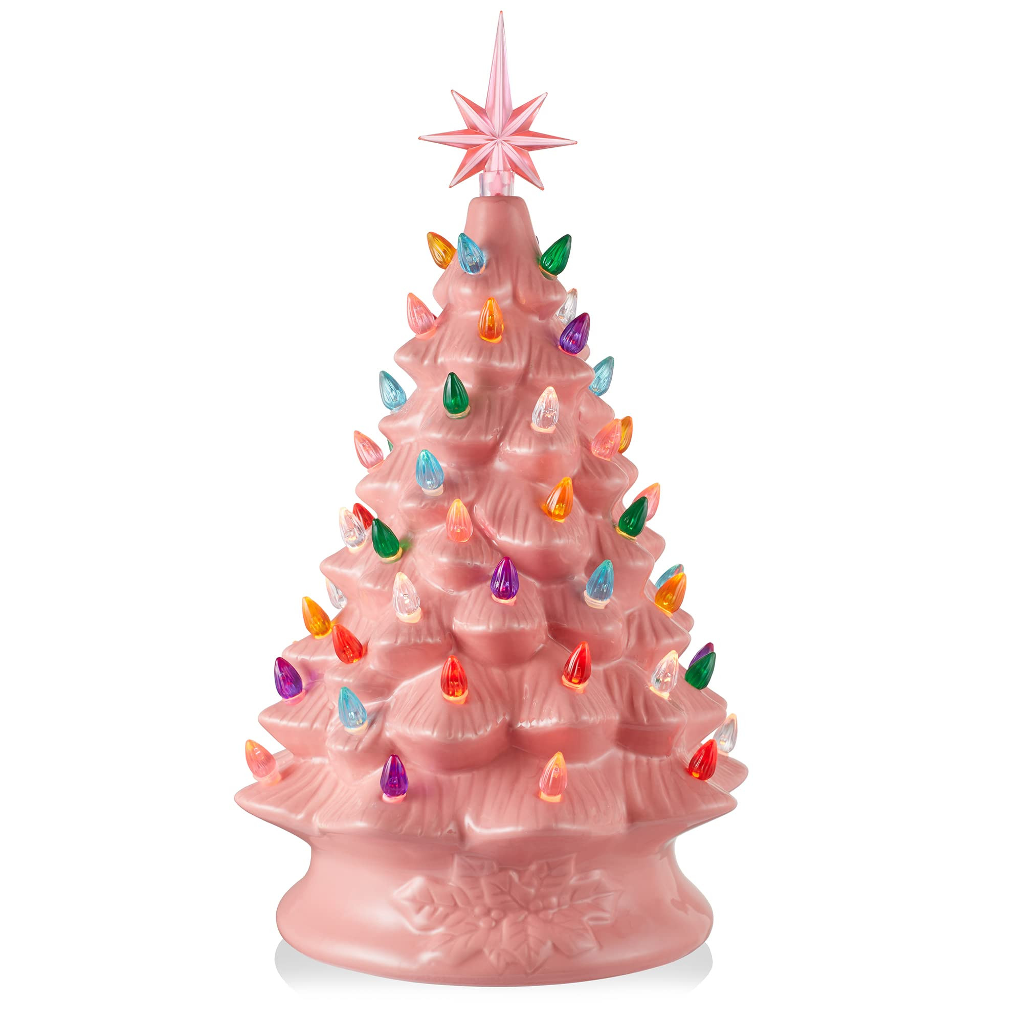Casafield Hand Painted Ceramic Christmas Tree, Pink 15-Inch Pre-Lit Tree with 128 Multi Color Lig... | Amazon (US)