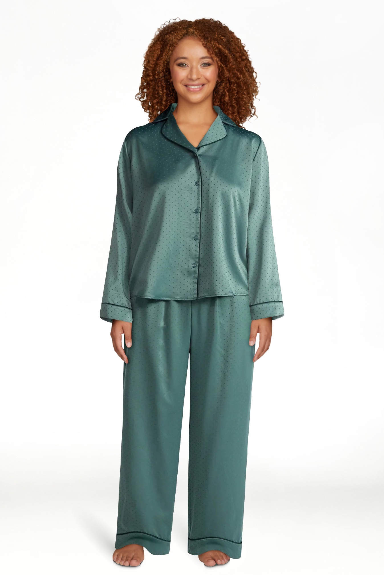 Joyspun Women’s Stretch Satin Notch Long Sleeve Top and Pants Pajama Set, 2-Piece, Sizes XS-3X | Walmart (US)