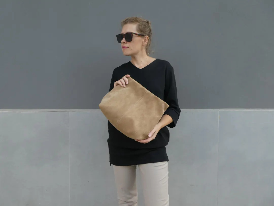 Chic Leather Clutch: Oversized Retro Purse Bag, Handcrafted for Women - Black Genuine Leather or ... | Etsy (US)