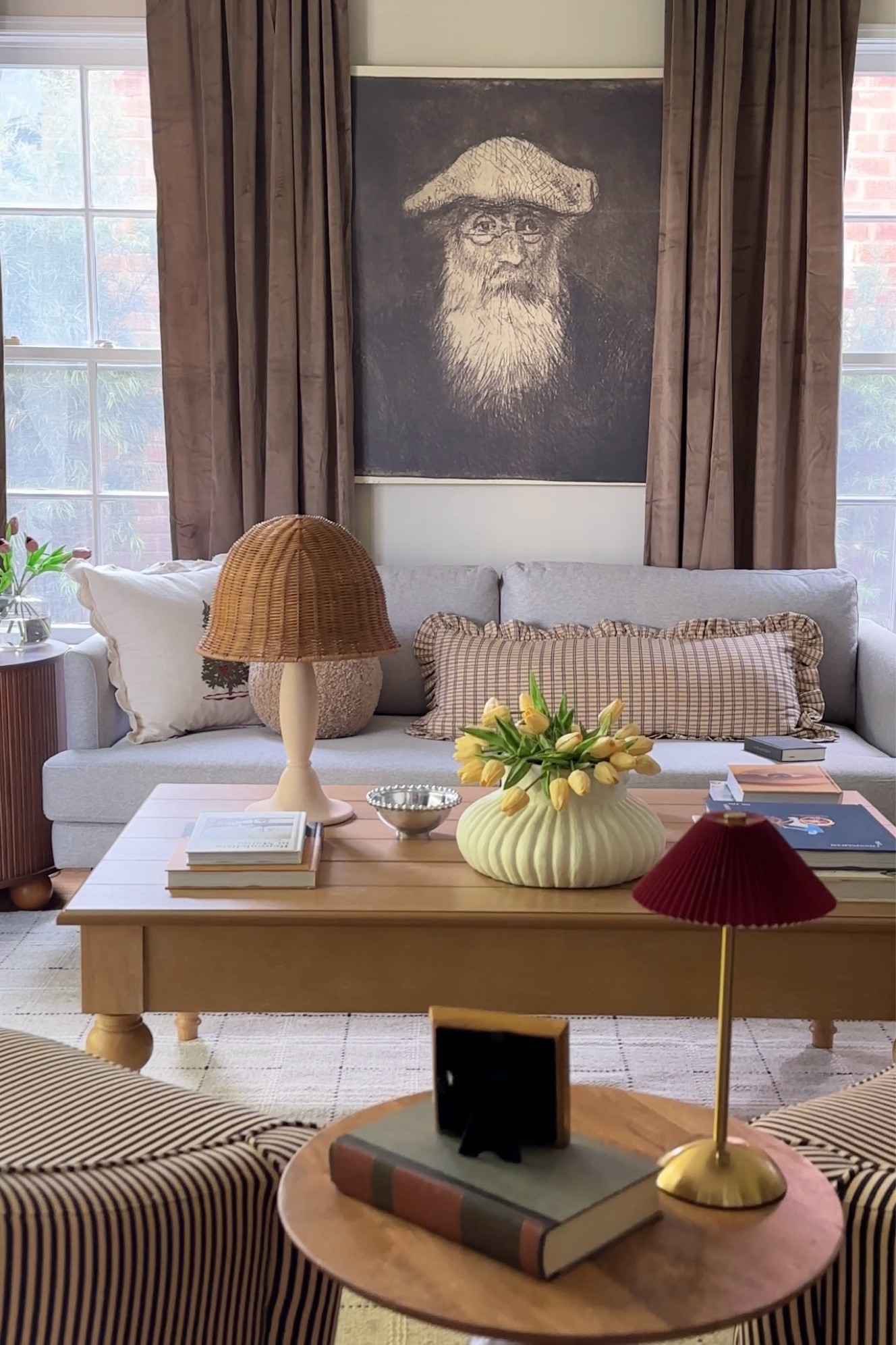Coffee table, rug, sofa, art, curtains, books, flowers, vase

#LTKHome