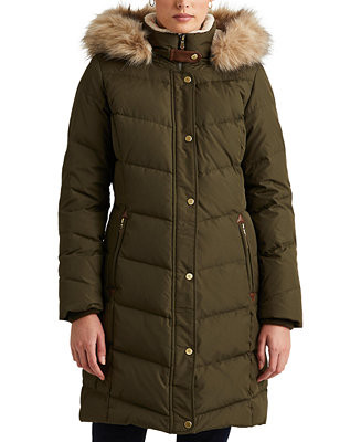 Lauren Ralph Lauren Women's Faux-Fur-Trim Hooded Down Puffer Coat, Created for Macy's & Reviews -... | Macys (US)
