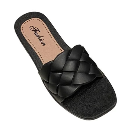 segolike Womens Slide Sandals Flat Sandals Casual Slippers Woven Strap Slip on Dressy Fashion Slides Soft Leather Slippers for Walking Black 38 39 | Walmart (US)