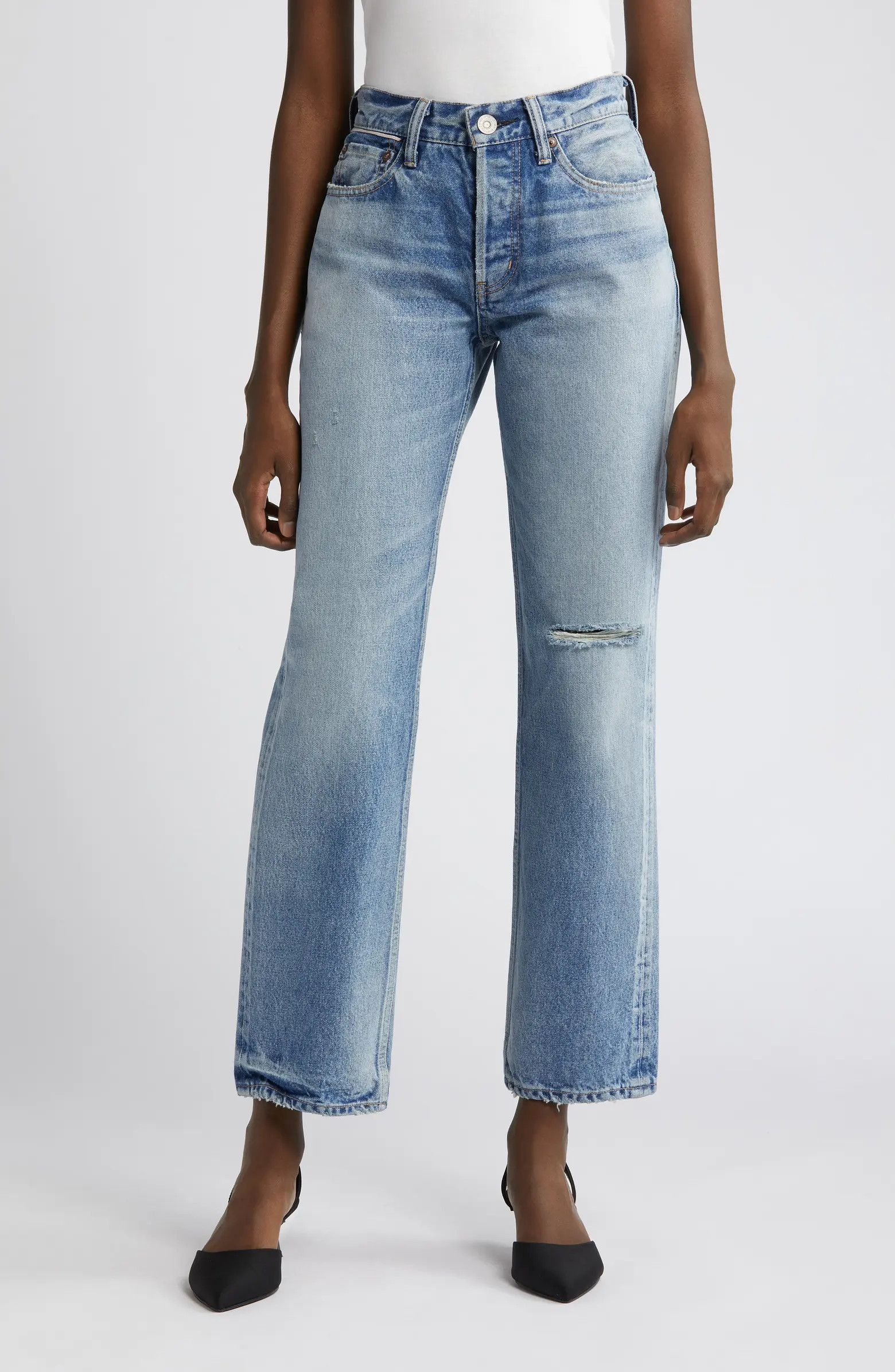 Ballard Ripped Mid Rise Straight Leg Jeans | Nordstrom