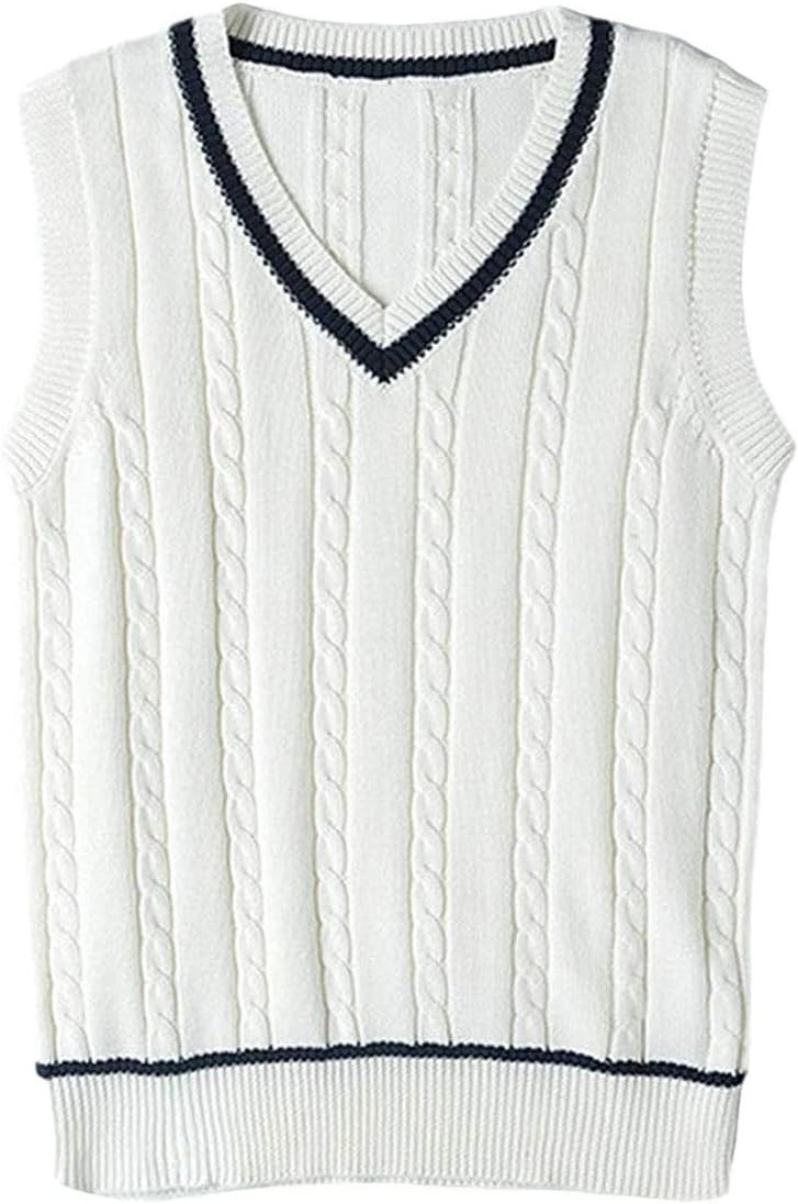 Kukuzhu Women's V Neck Sweater Vest School JK Uniform Knit Sleeveless Sweater - Walmart.com | Walmart (US)