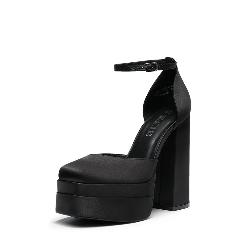 High Chunky Square Toe Ankle Strap Platform Pumps | Dream Pairs