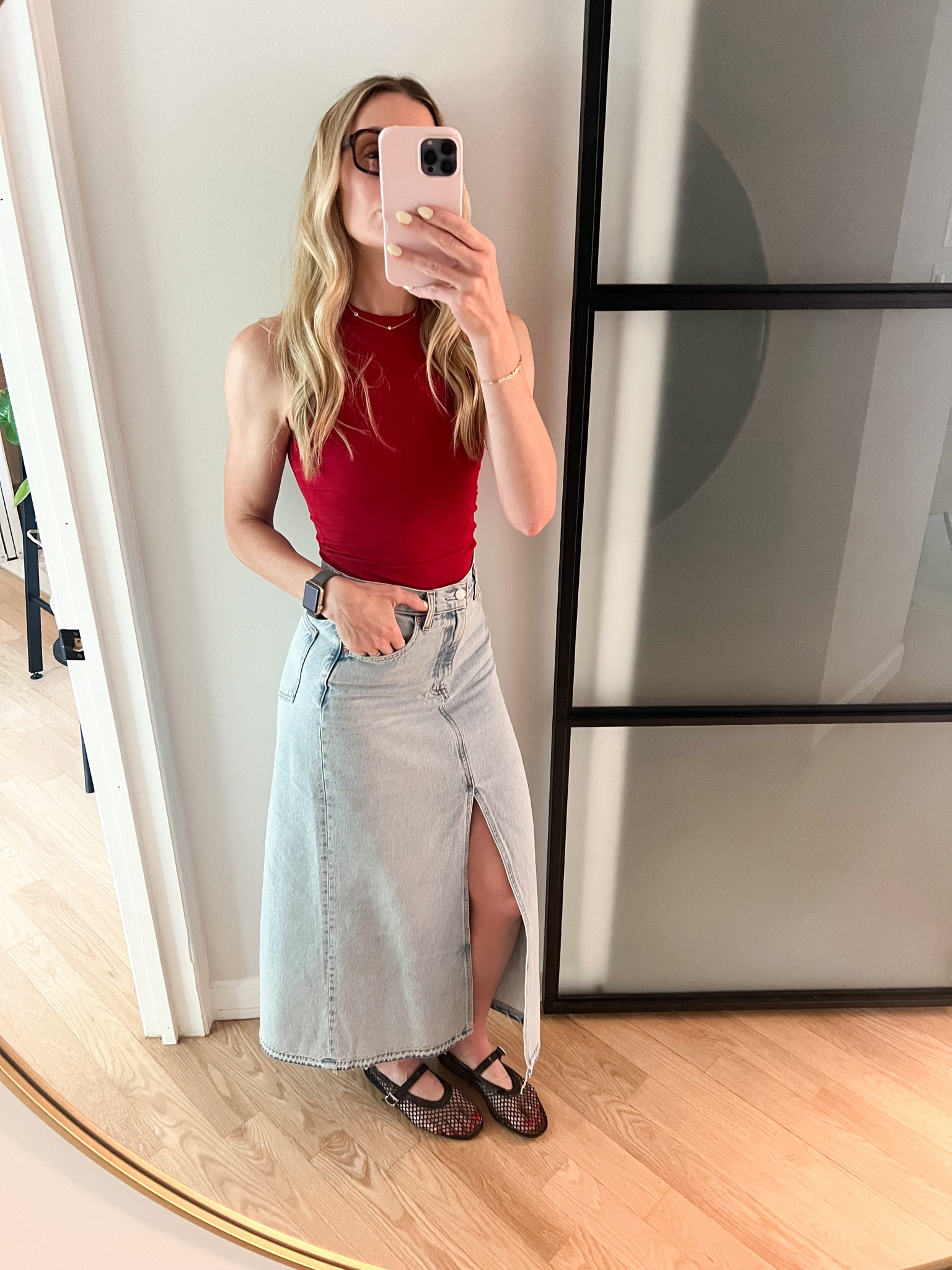 Target tank in multiple colors. Wearing a 26 in the skirt so I can wear it high rise. Size up if you want it mid-rise. Half size down in the shoes  

#LTKOver40 #LTKFindsUnder50