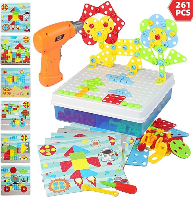 Electric Drill Puzzle Toys, STEM Toys for Kids 261 Pcs Building Toys Sets with Drill Puzzle Toys ... | Amazon (US)
