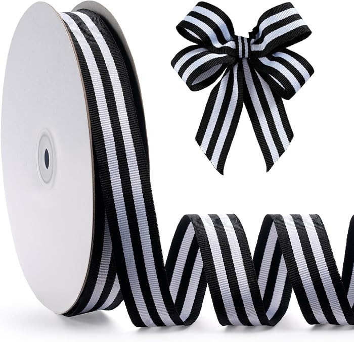 Black and White Double-Sided Striped Grosgrain Ribbon for Gift Wrapping, Christmas and Halloween, Wedding Decorations, Handmade Decorations (1" x 50yds) | Amazon (US)